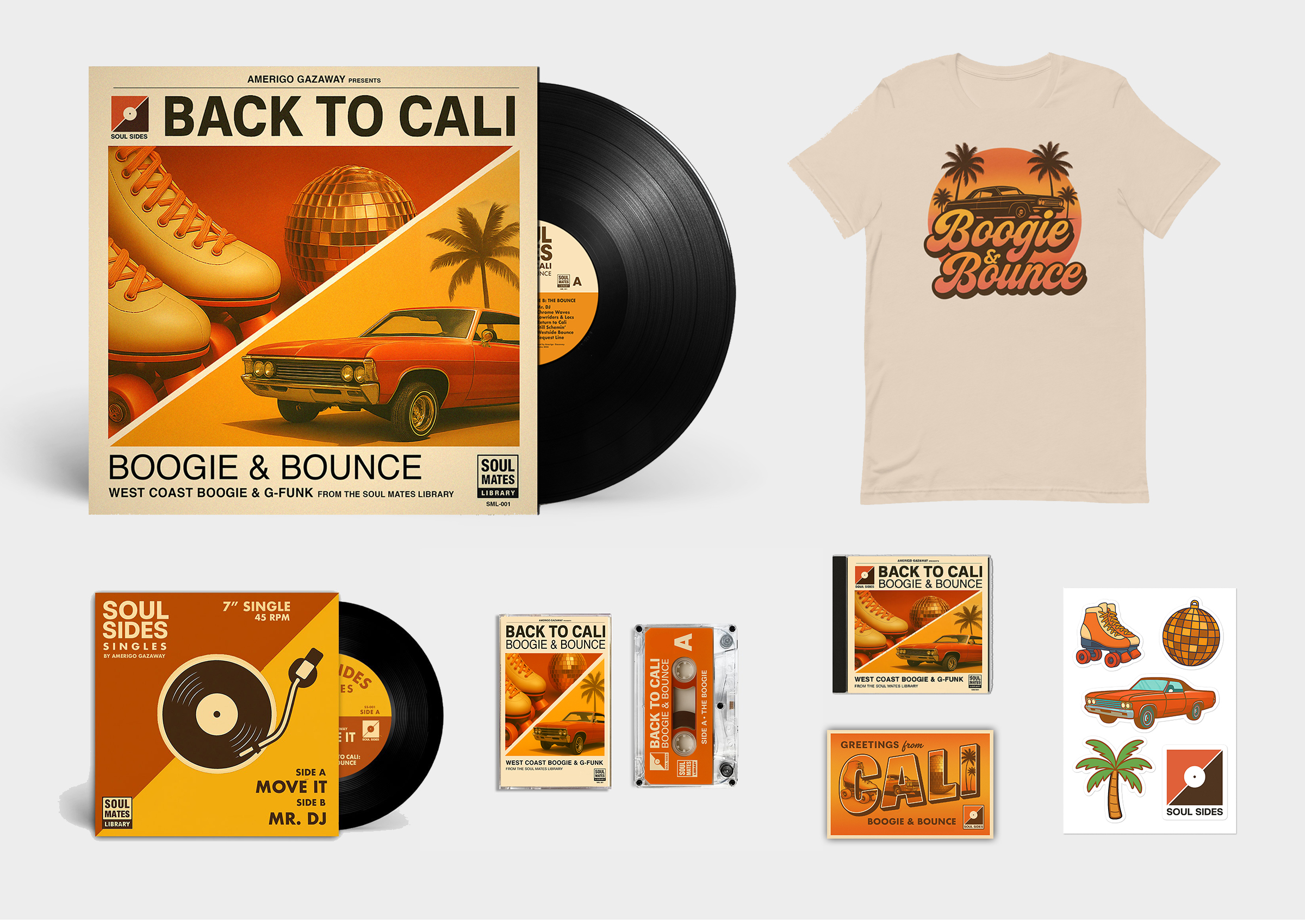 Amerigo Gazaway - Back to Cali: Boogie & Bounce - Ultimate Bundle: Black Vinyl Edition (LP + CD + Cassette + 7" + Merch) [Limited Edition]